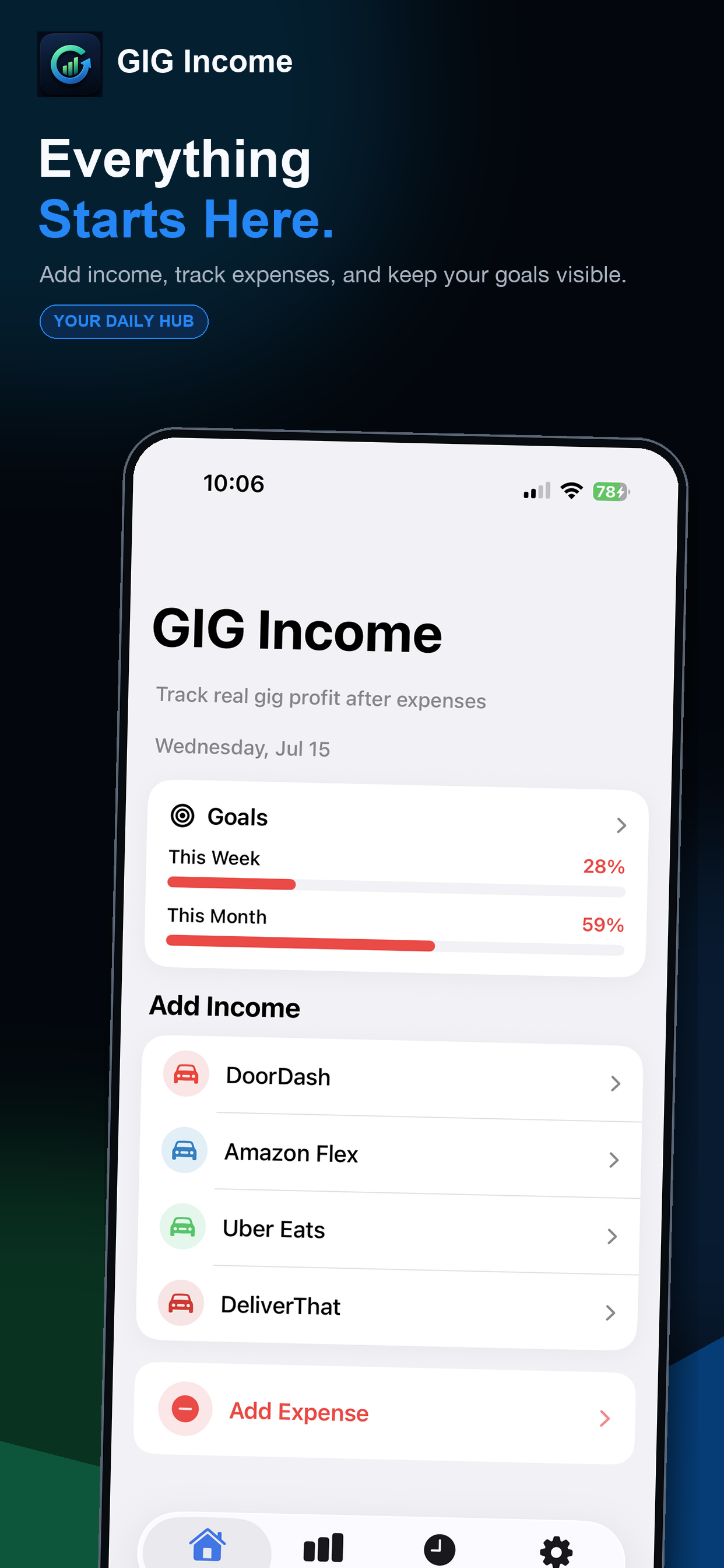 GIG Income feature screen